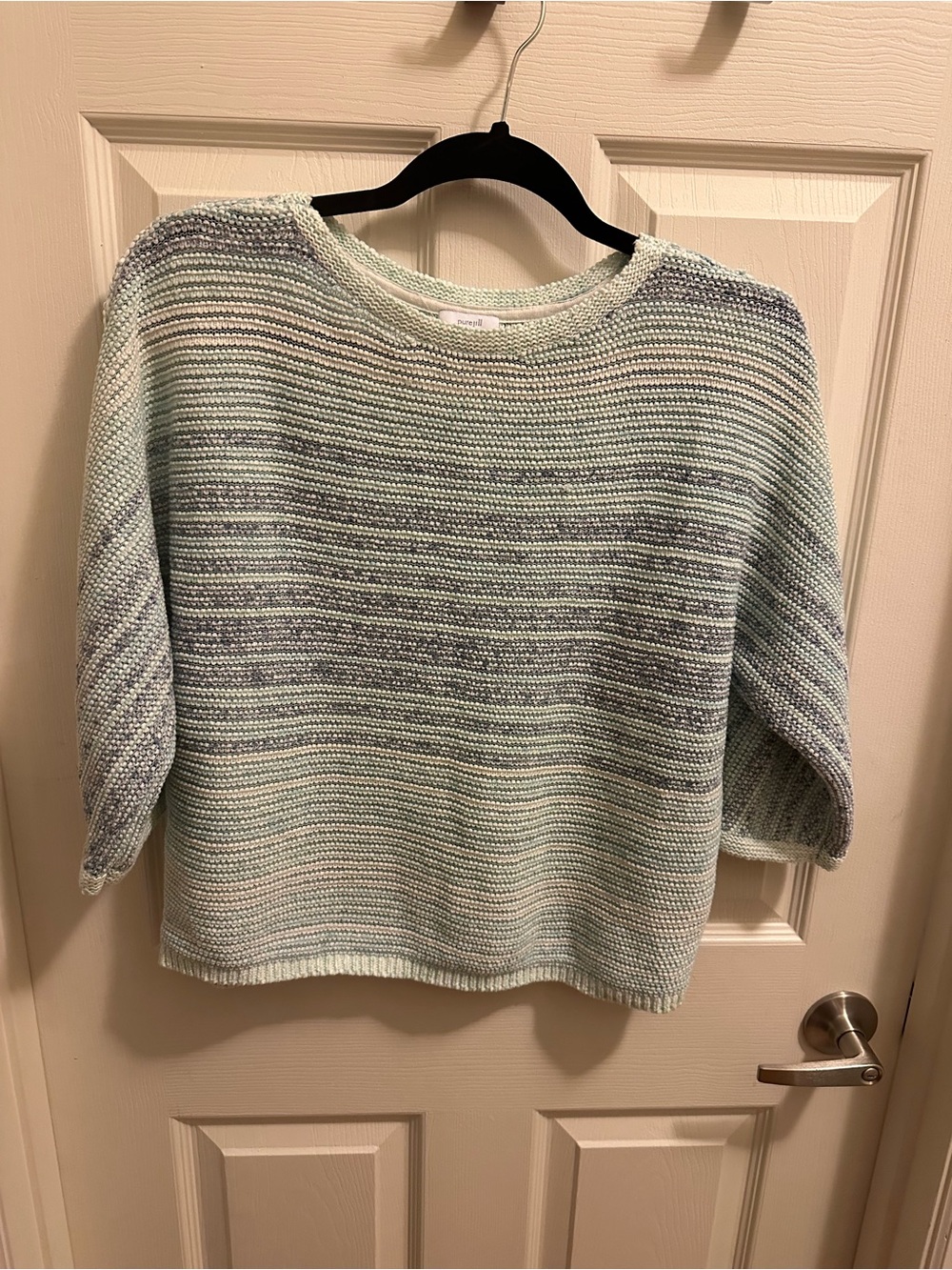 Purejill Striped Mint and Light Blue Crewneck Sweater - Casual Pullover